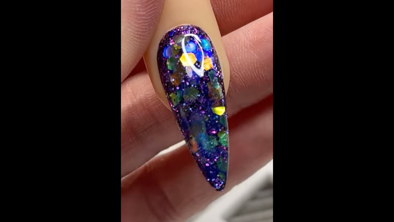 Beginner Acrylic Nail | Purple and Gold Glitter Almond Nail Art Tutorial