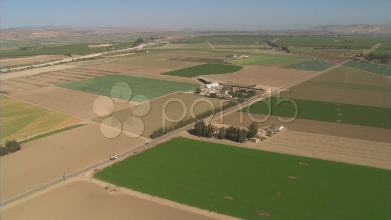 Helicopter Aerial Of Farmland In The Salinas Valley, California.. Stock