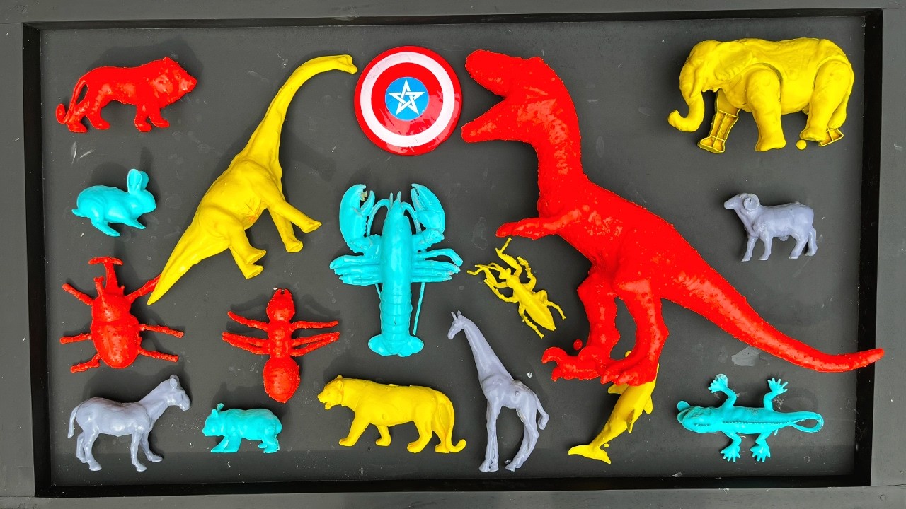 Membersihkan mainan hewan, sapi, bebek, angsa, ayam, gajah, singa, unta, buaya, zebra, kangguru.