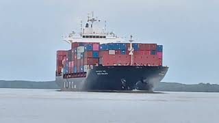 Giant container ships travel at lightning speed on narrow rivers.