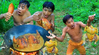 Survival in the rainforest-mans found chicken for cook -Eating delicious