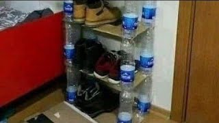 Transforming Waste Water Bottles Into a Simple Shoe Stand #reuseidea #reuse