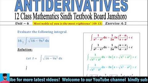 Exercise 6.2 Q.16 || Inter Mathematics Class 12th Maths Sindh Board || Antiderivatives Ex 6.2 Q16