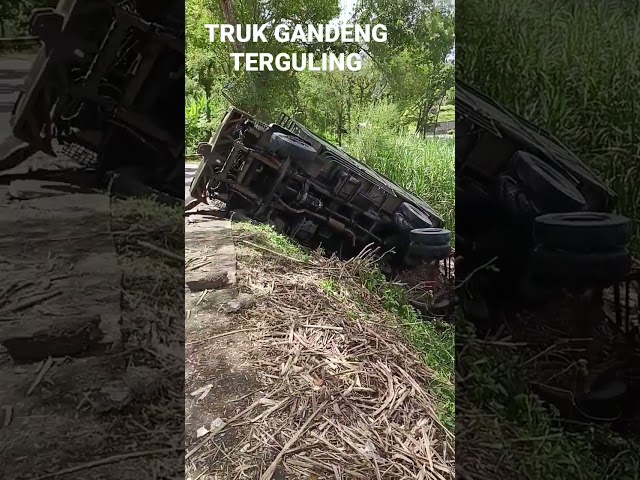 truk gandeng terguling di tanjakan lahor  karangkates musim tebu 2023 class=