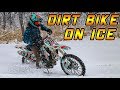 Dirt Bike on Ice with STUDDED TIRES!! (He Crashes)