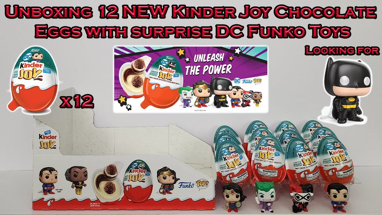 UNBOXING 12 NEW Kinder Joy Chocolate Eggs with surprise DC Funko Toys [Looking for BATMAN!]