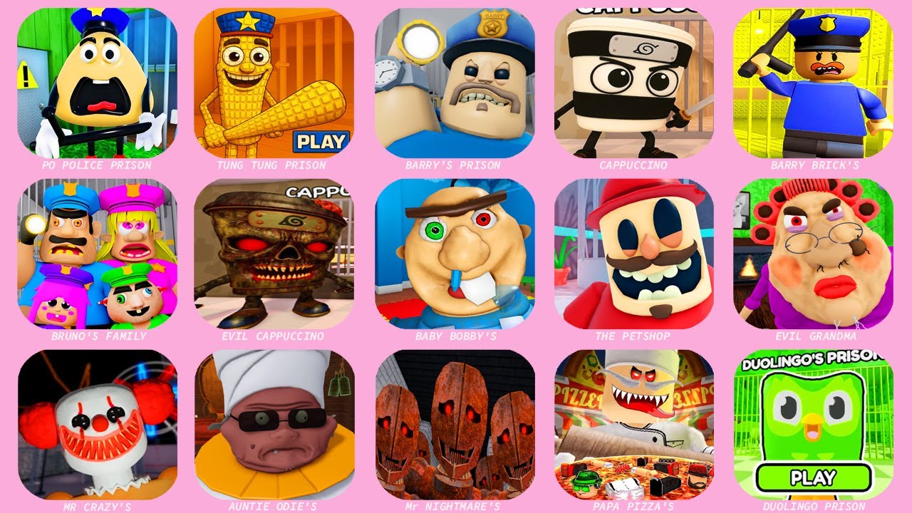 ROBLOX ESCAPE:PO POLICE PRISON,BRUNO'S FAMILY PRISON,TUNG TUNG PRISON,CAPPUCCINO ASSASSINO....