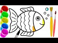 Drawing rainbow fish for kids / Bolalar uchun baliq chizish