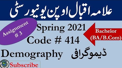 AIOU Code 414 Solved Asignment No.3 Spring  2021 || Subject: Demography || Level: Bachelor/BA