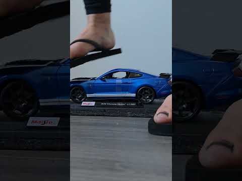 Shelby Mustang crushed in flip-flops by Pebbles Full video coming soon #crushtest #modelcarcrush