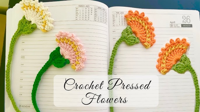 EASY Crochet Flower and Bud Bookmark  Crochet Pressed Flower Bookmark  Tutorial 