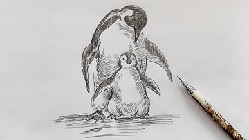 Mesmerizing Penguin Drawing | Realistic Pencil Sketch of Emperor Penguins