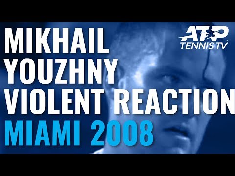 Youzhny reacts badly to losing point - hits his racquet against his head | Miami Open 2008