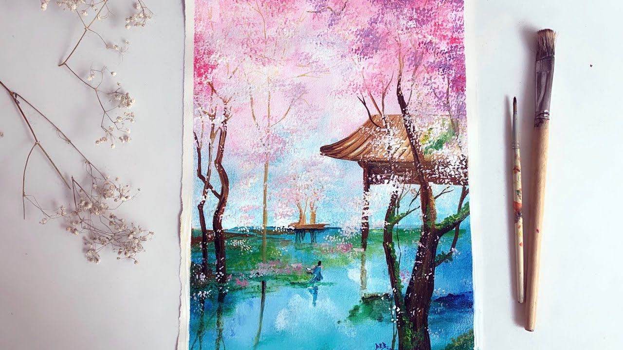 Japan Dream Painting for Beginners  Easy Landscape Painting step by step 