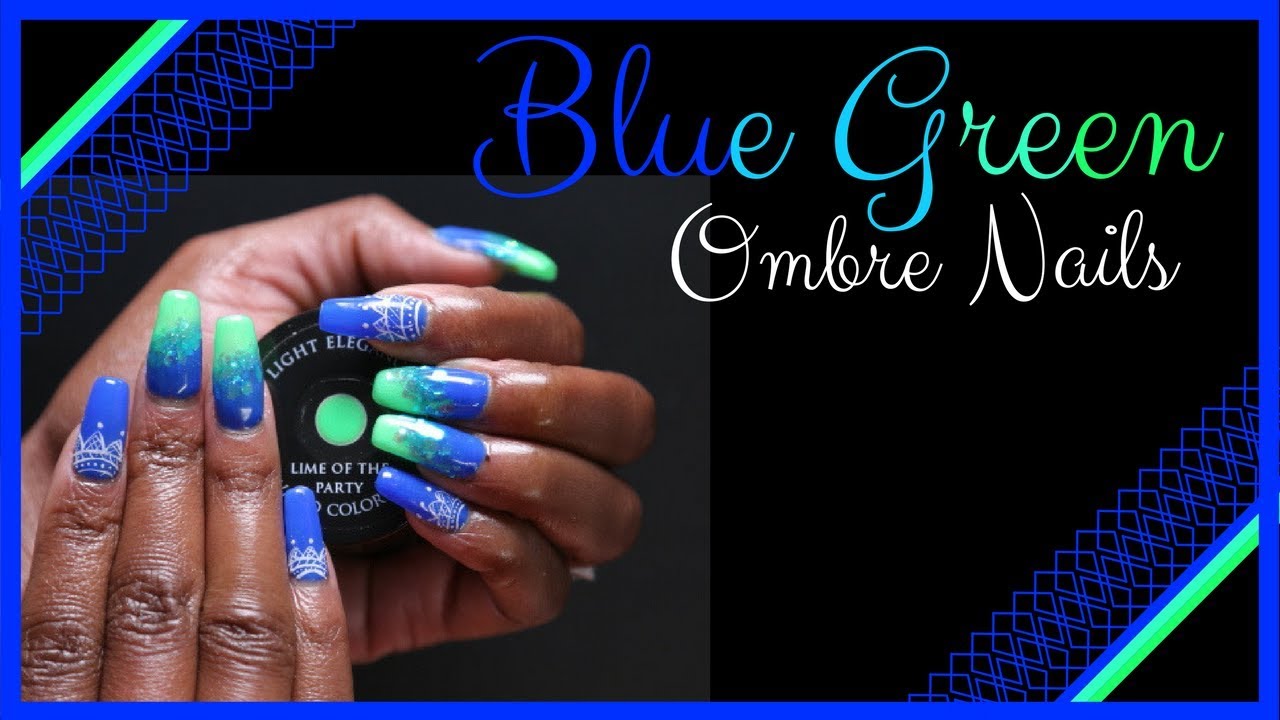 Short Square Elegant Nails Blue Green Colorful Nail Art - Temu