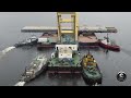 Огромный плавучий КРАН ЗАХАРИЙ. Транспортировка пролета 800 тонн к ВАНТОВОМУ МОСТУ