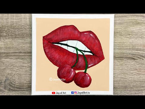Cherry Kiss | Lip Acrylic Painting for Beginners | Joy of Art #445