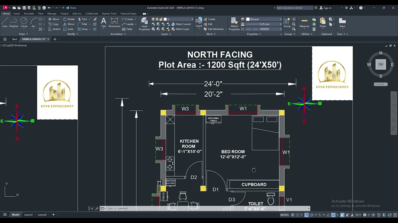 Modern Residential 2D Floor Plan | AutoCAD Building Drawing .
