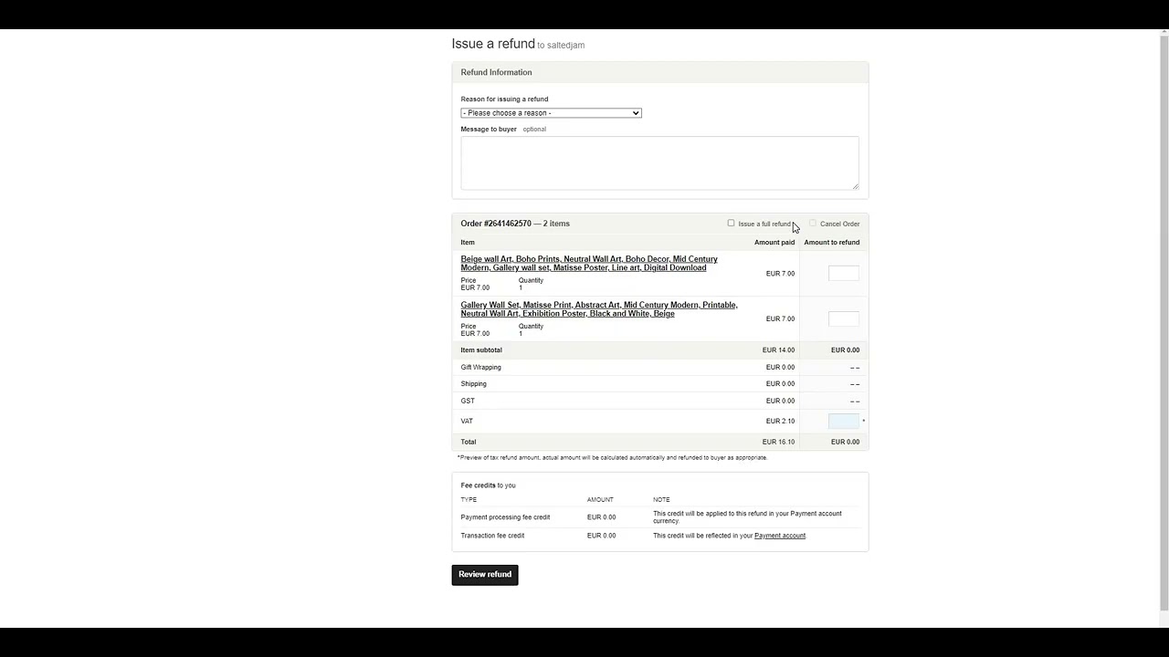 Etsy refund process - Error