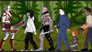 Kratos vs Jeff the killer, Michael mayers,leaterfase,Chucky y Uber Jason