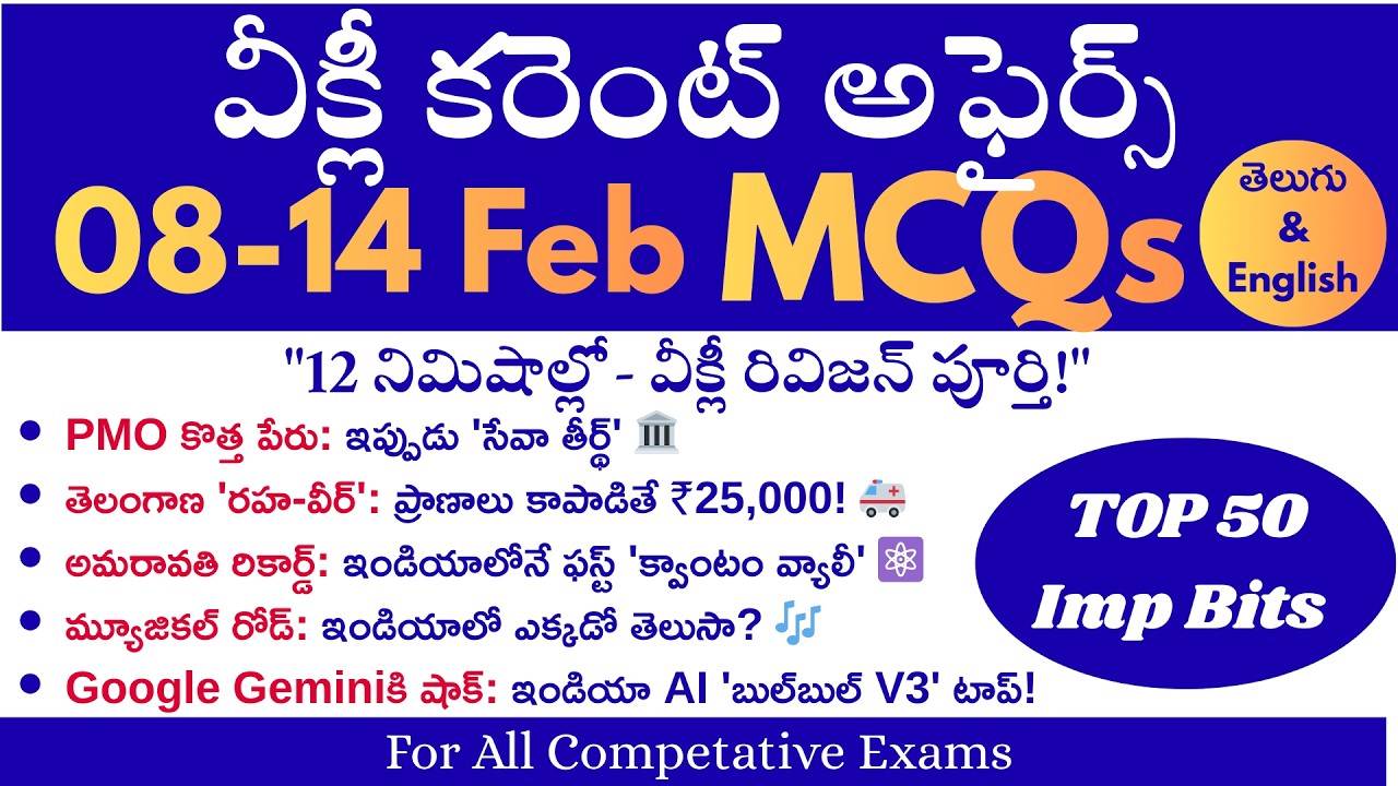 08-14 Feb 2026| Weekly Current Affairs| Imp MCQs |Weekly Current Affairs Telugu #dailycurrentaffairs