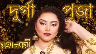 Maha Nabami Makeup Tutorial For Hooded Droopy Eyes Chubby Face, Bong Festive Look For Beginners