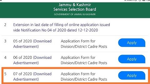 How to apply for JKSSB notification No. 07 of 2020