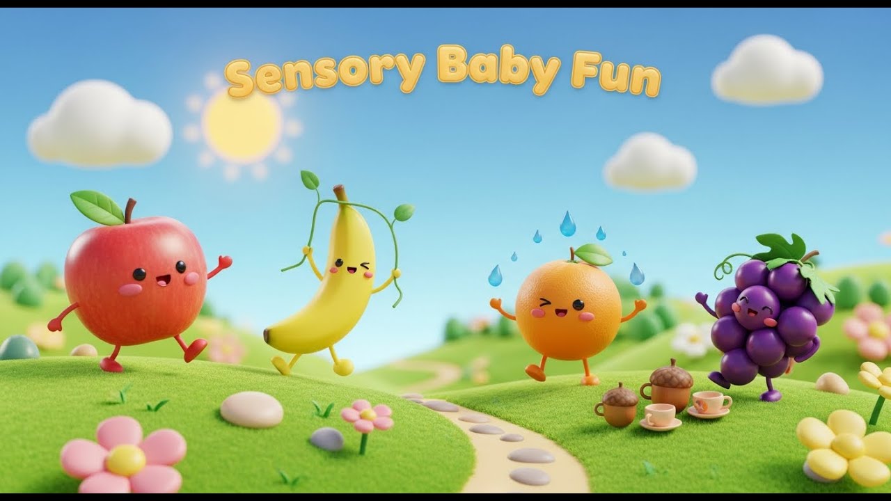 Fruit & Veggie Friends🌽 Calm 3D Sensory Animation for Babies🍌