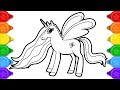 Glitter fairy unicorn in clouds drawing and coloring page for kids how to draw glitter fairy unicorn