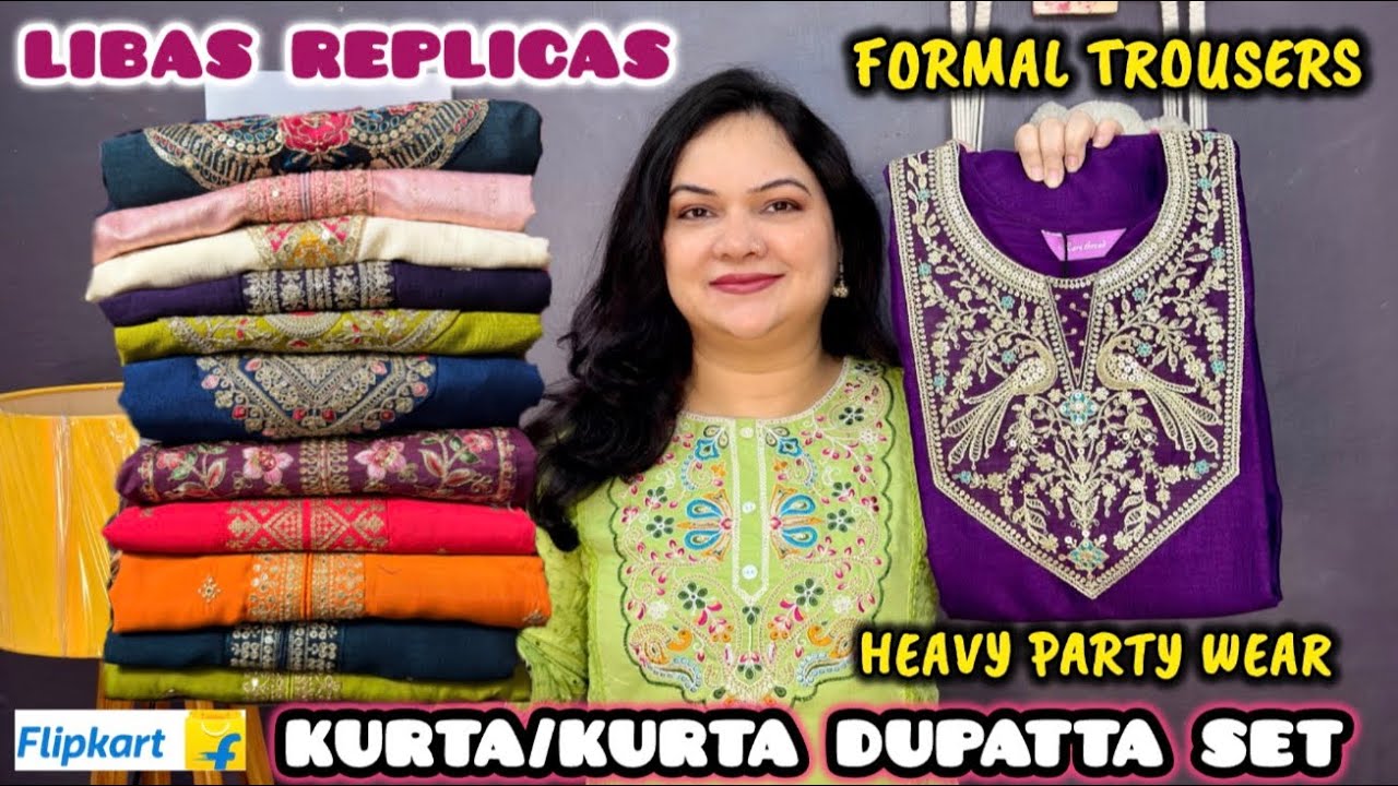 🌷libas replica🌷heavy party wear kurti/kurta dupatta set🌷flipkart libas dupe kurta set🌷formal trouser