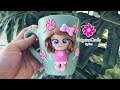 Polymer clay cute doll on a mug - بنت صغيرة عسولة جداً بالصلصال الحراري