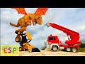 Una divertida historia infantil sobre un tractor y coches que escaparon de un dinosaurio