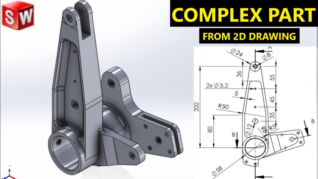 Solidworks Bracket Model Tutorial SolidWorks Tutorial | Model a Complex Mounting Bracket from 2D Drawing ...