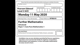 Core Pure Paper 1 2020 Pearson Further Maths A level