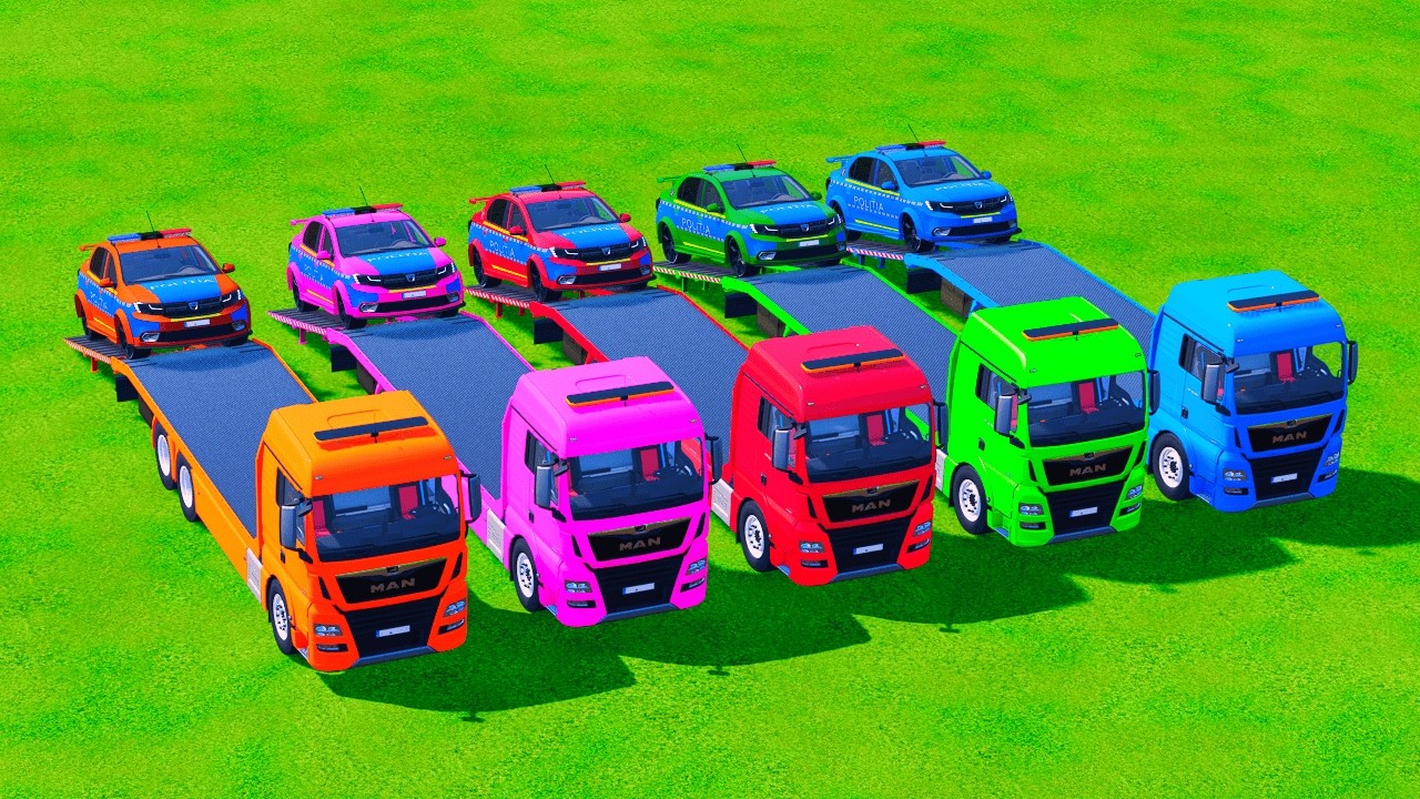 Перевозим меняющие цвет полицейские машины DACIA в гараж на грузовике MAN! 🚛🌈#34