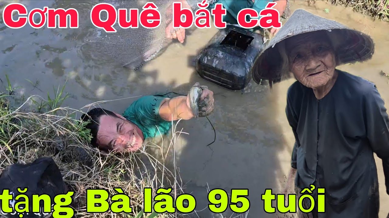 Trúng ổ cá khủng Cơm Quê tặng Bà lão 95 tuổi mò cua bắt ốc ăn lấy thảo 