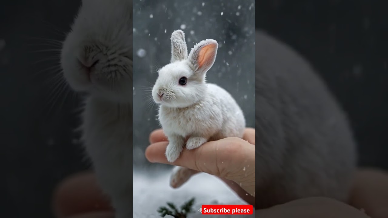 Ultra-Tiny White Bunny on a Finger in a Snowy Wonderland! 
