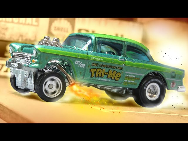 Hot Wheels 55 Chevy & Drag Races セット Hot Wheels Drag Strip Demons '55 Chevy Bel Air Gasser Real Riders