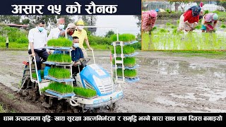 असार १५ को रौनकः धान उत्पादनमा वृद्धिः खाद्य सुरक्षा आत्मनिर्भरता भन्ने नारा साथ धान दिवस बनाइयो