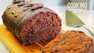 Red Ribbon Triple Chocolate Roll - With Rich Chocolate Ganache & Chocolate Curls | Cooking with Kurt