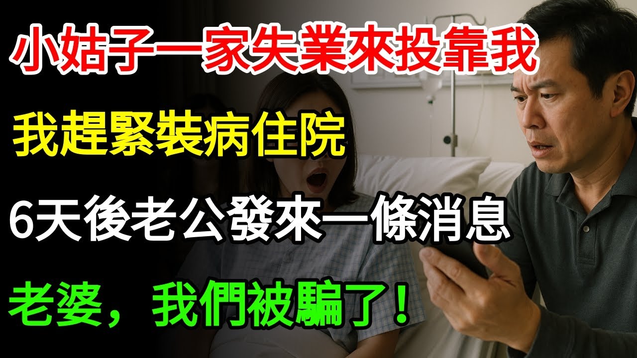 小姑子一家失業來投靠我，我趕緊裝病住院，6天後老公發來一條消息“老婆，我們被騙了！”我頓時震驚在原地 #故事分享 #故事頻道 #完结文