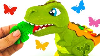 Забавная игрушка динозавр. Лепим из пластилина, играем