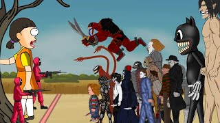 SQUID GAME CARNAGE VS VENOM, DEADPOOL, SLASHERS, CARTOON CAT,AOT, BATTLE ANIMATION