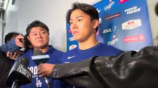 Yoshinobu Yamamoto reacts to his start against Padres