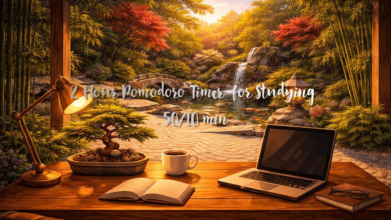 2 Hour 50/10 Deep Focus Pomodoro Timer for Studying | Relaxing Sound | Flow