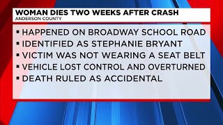 Woman dies two weeks after crash