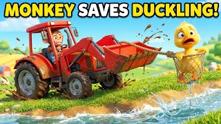 Monkey Farmer Rescue Lost Baby Duck From River