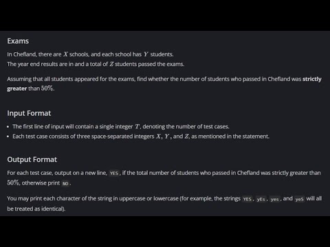 Exams Codechef (500 to 800 Difficulty Rating Problems)