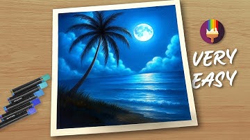 Night Sky Easy Drawing Full Moon #easydrawing #easypainting