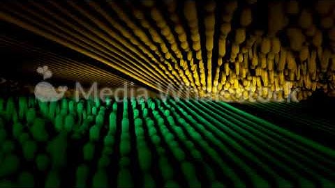 Abstract 3d lines vibrating and moving on black background, seamless loop. Animation. Half yellow